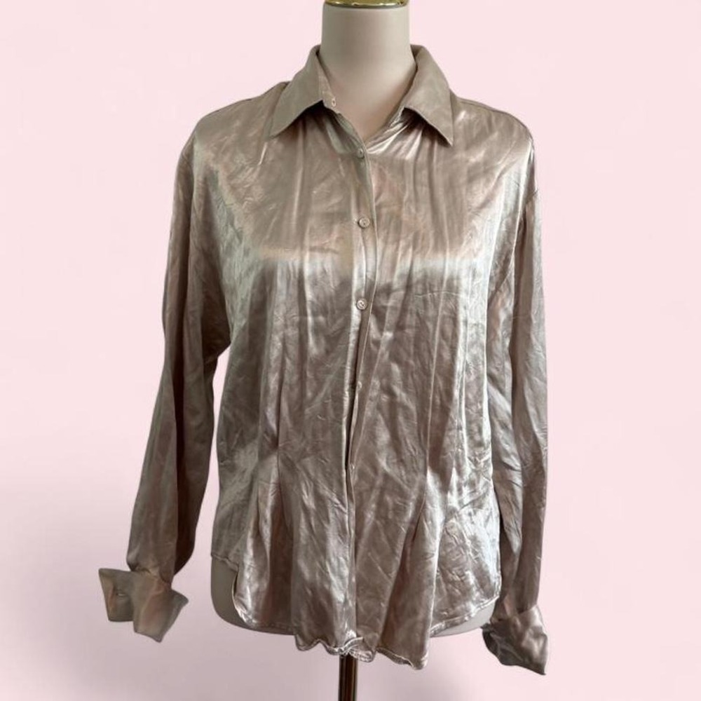 Vintage Henri Bendel Satin Silk Button-Up Shirt Size‎ M
